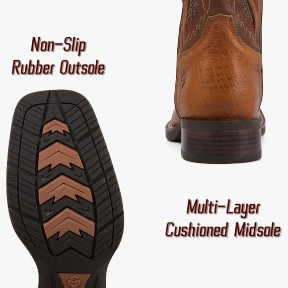 NIB Genuine Full Grain Leather Boots Mens 10 & 10.5 Square Toe Embroidery - Picture 4 of 10